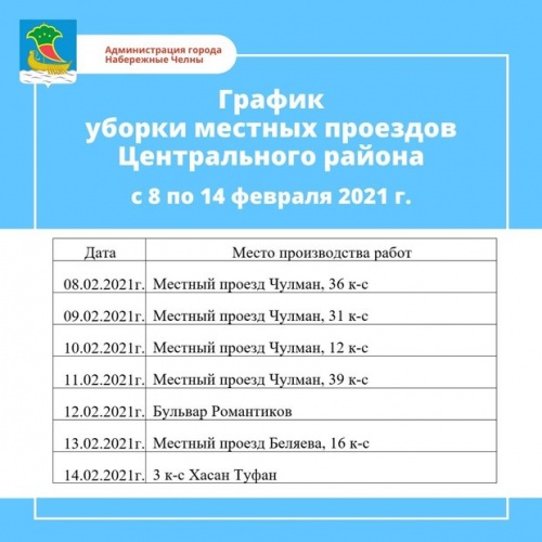График уборки снега в Набережных Челнах на 8-14 февраля1