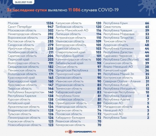 В России за сутки выявили 11086 новых случаев коронавируса1