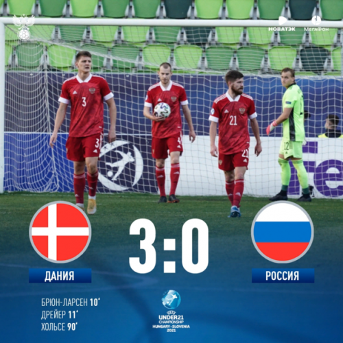 Молодежная сборная России крупно проиграла Дании и вылетела из ЧЕ-20211