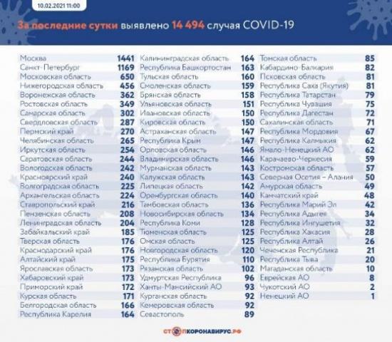 Данные по заразившимся и умершим от коронавируса на 10 февраля1