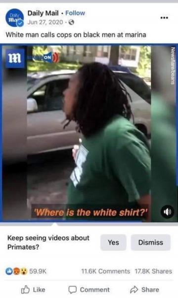 Facebook распознал темнокожего на видео как примата1