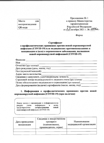 В России утвердили форму сертификата о вакцинации от COVID-191