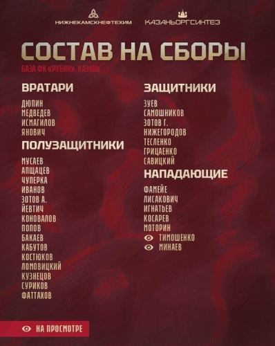 «Рубин» объявил состав команды на первый сбор1