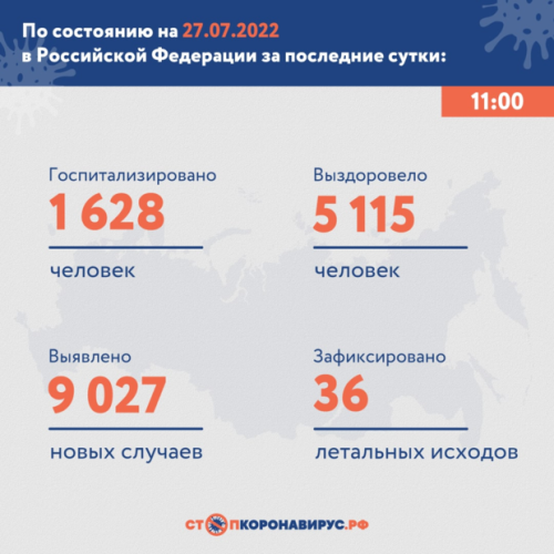 В России выявили 9 027 новых случаев коронавируса1