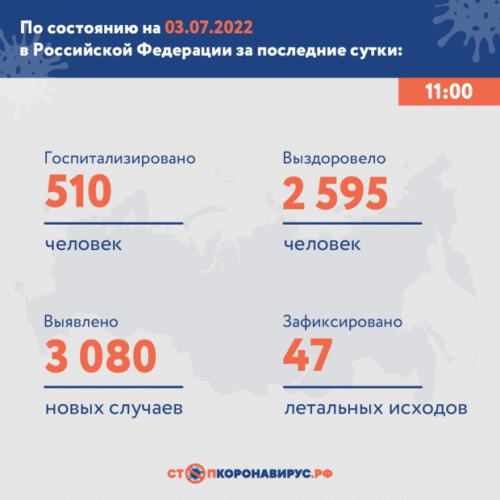 В России зарегистрировали 3 080 случаев коронавируса1
