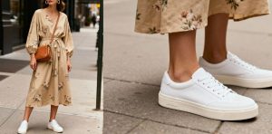 Кроссовки под платье и юбку: как создать женственный образ со спортивной обувь