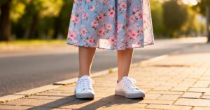 Кроссовки под платье и юбку: как создать женственный образ со спортивной обувь