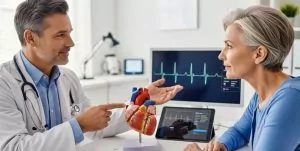 Врач объясняет анатомию сердца пациентке